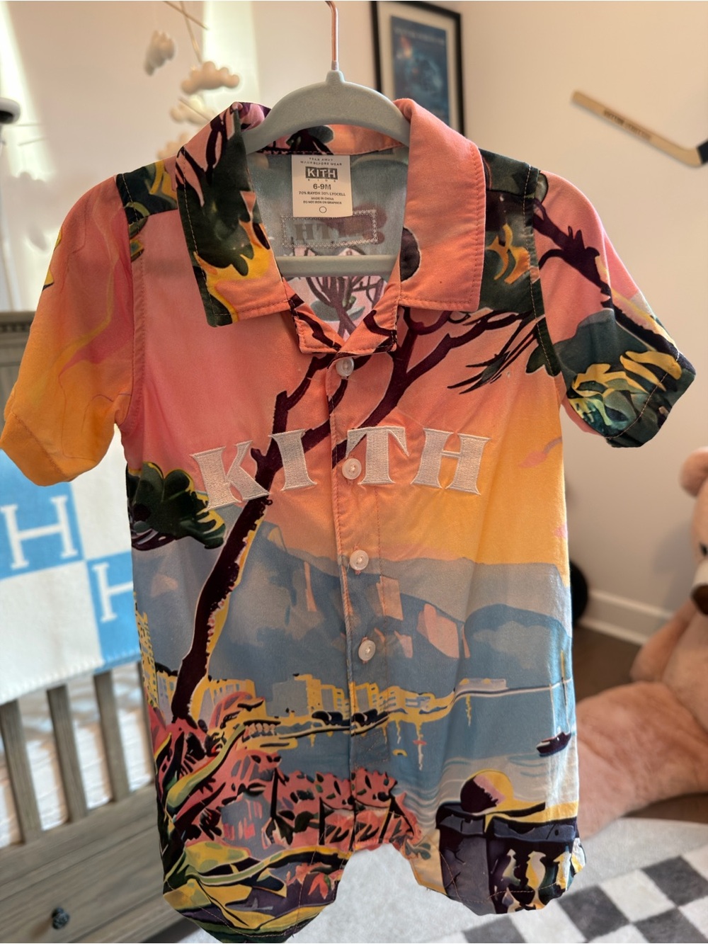 Kith Kids Sunset Landscape Button-Down Shirt - Pink, Yellow, Blue